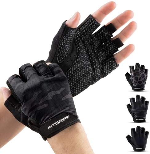 Fitgriff® Gants Musculation Homme et Femme (Rembourré) - Gants de Gym, Fitness, Sport, Halterophilie - Accessoires D'entraînement (Camo-Black, 8)
