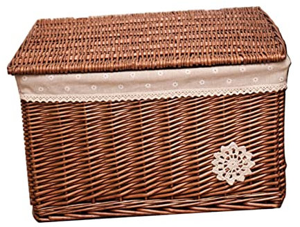 BUGUUYO Gewebter Weidenkorb Mit Deckel Rattankorb Für Aufbewahrung Von Kleinigkeiten Naturfarbene Kosmetikbox Für Schlafzimmer Und Wohnzimmer