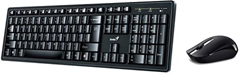Genius KM-8200 Wireless Smart Keyboard and Mouse Combo Set Customizable Function Keys Multimedia Full Size UK Layout and Optical Sensor Mouse 1000dpi Designed for Home or Office