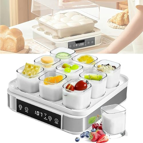 MOSOHINO Yogurtiera Automatica Intelligente, Controllo della Temperatura e del Tempo Regolabili, Design Visibile a 360°, Yogurtiera Digitale con Barattoli di Vetro da 9 Pezzi per Preparare Yogurt