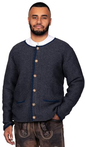 Edelnice Trachtenmode Trachten Strickjacke Felix aus Wolle in Blau oder Anthrazit Gr. 46-62 (Anthrazit, 52)