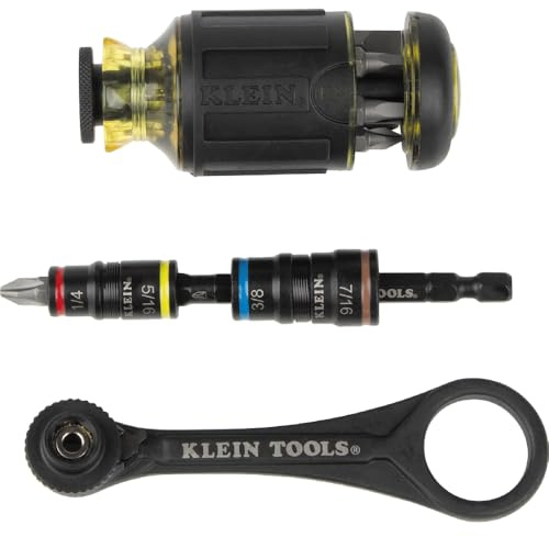 Klein Tools 85515HD 3-teiliges Werkzeugset, Mini-Ratsche, 12-in-1 Impact Stubby Multi-Bit-Treiber und 5-in-1-Flip-Stecknuss, Werkzeuge für enge Räume