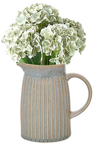 Pitcher Jug Vase Blue Ribbed Flower Vase Dining Table Ceramic Jug | Earthenware, Flower Vase, Watertight, Indoor Use, Carrying Handle, Windowsill, Shelf, Centrepiece