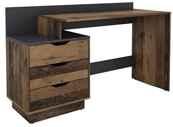 byLIVING Schreibtisch Belfast, beidseitig montierbar, 3 Schubkästen | Old Navy und Anthrazit, Bürotisch, B 138, H 83,5, T 51,5 cm