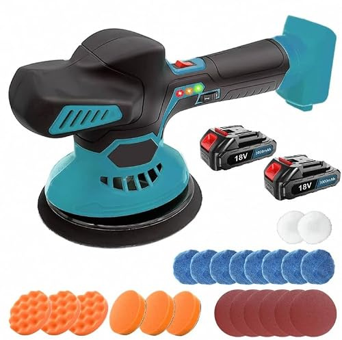 Cordless Car Buffer Polisher with 2PCS 3.0Ah Batteries, 6 Inch Portable Car Polishing Kit with 6 Variable Speed, 6800RPM Car Buffer Polisher Machine for Car Detailing/Polishing/Waxing