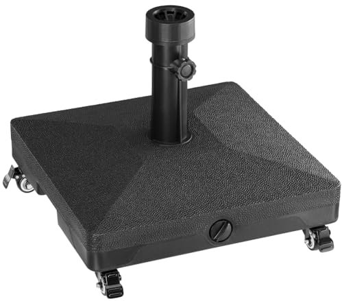 BAKAJI Base pour parasol en résine remplie de 4 roues et freins forme carrée, support parasols 38/48 mm de jardin, capacité 16 kg d'eau pour extérieur, mer, plage, bar, restaurant, terrasse