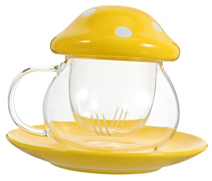 CYYHGD 1 Juego de Taza de champiñones con Tapa, percolador, filtros de café, Tazas de café expreso Transparentes, Tetera Transparente con Bandeja, Tazas de té Coreanas, Taza de té de CE