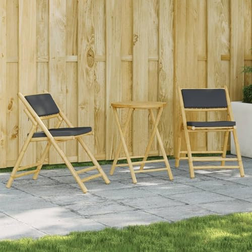 JUDYY 3-TLG. Bistro-Set Klappbar mit Dunkelgrauen Kissen Bambus, Gartenset Tisch Und Stühle, Balkon Möbel Für Kleinen Balkon, Terrassenmöbel, Balkonset, Balkonmöbel - 3208940