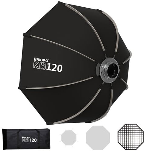 TRIOPO Octagonal Portable Softbox Bowens Mount Softbox: Quick Setup with Foldable Design, Compatibility for Bowens Continuous Lights (K3-120 / 120cm/47.2in)