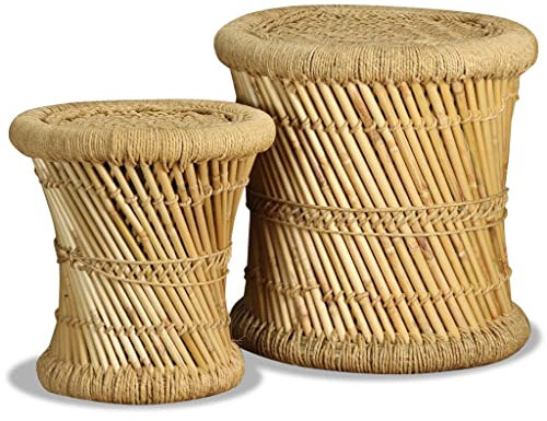 Homgoday Hocker 2 Stück aus Bambus und Jute, Stühle für den Außenbereich, Gartenmöbel, Terrassenmöbel