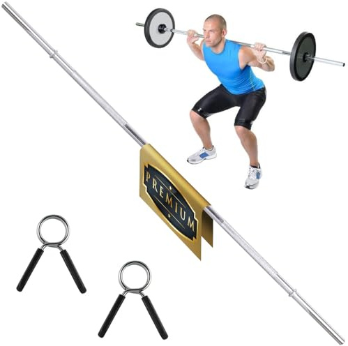 ManiBoom Barra Pesas Ø30mm Recta de 150cm, 180cm y 120cm en Barra Z Curl Compatibles con Discos de Ø30/31mm - Barra de Musculacion, Halterofilia para Gimnasio con Cierres de Resorte (180 centimeters)