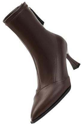 Botines para mujer con tacón, botas de tacón alto con pfennigasbatz, botas de cuero de media caña elegante, sexy, botas de piel sintética, botas de caña corta, botines, marrón, 36 EU