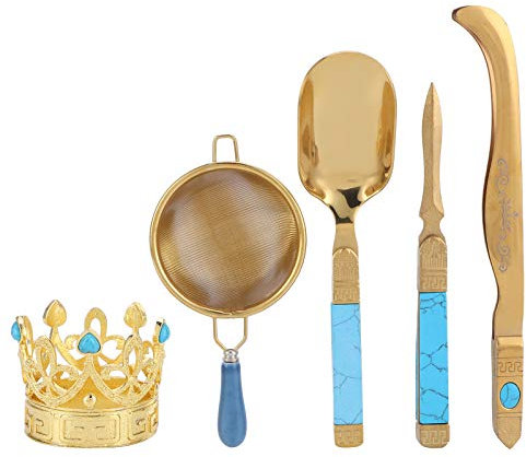 Topyond Set da Cerimonia del tè, Kit di Accessori per tè Kung Fu in Acciaio Inossidabile 304 con Cucchiaio d'oro, ago, Clip, Filtro, per Gli Amanti del tè, per la Preparazione del
