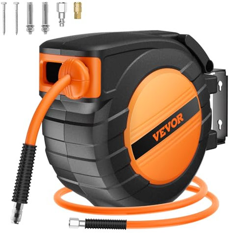 VEVOR Avvolgitubo Aria Compressa Retrattile Tubo Flessibile per Aria Compressa Ibrido Lunghezza 15,24m Pressione max. 300 PSI, Bobina Avvolgitubo Chiusa Montaggio a Soffitto/Parete da Officina