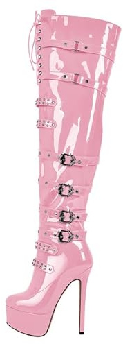 blingqueen Damen Plateau Stiefel Overknee Boots Stilettos High Heels Schnürstiefel Punk