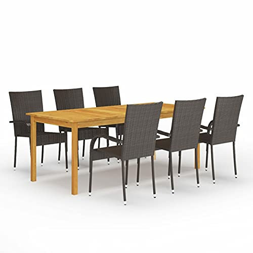 IKAYAA Gartenmöbel Set 6 stühle mit Tisch Garten Sitzgruppe 6 Personen Rattan Gartenmöbel Set Rattan Sitzgruppe 6 Personen Gartengarnitur -Braun-7-tlg