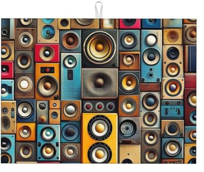 Vintage Audio Equipment Dish Drying Mat for Kitchen Counter, 24x18 Inch Absorbent Microfiber Drying Pad Coffee Bar
