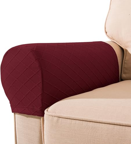 FUAAOLIY 1 Pair Armrest Covers, Diamond Stretch Couch Arm Covers, Anti-Slip Armrest Covers with Nails Washable Sofa Chair Arm Covers Anti-Scratch Polyester Furniture Slipcovers for Sofa (Wine Red)