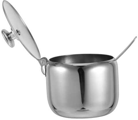 ULTECHNOVO Azucarero Redondo Acero Inoxidable 8.5cm Con Tapa Multiusos Para Condimentos y Café Recipiente Para Azúcar Con Cuchara Almacenamiento Cocina