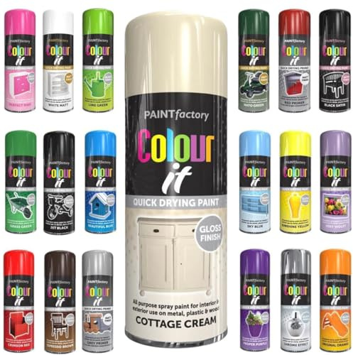 Pack of 2 Spray Paint Cottage Cream Gloss Aerosol 400ml Cans - Quick Dry, All Purpose Spray Paint for Interior and Exterior Ideal for Wood, Metal, Plastic, Indoor & Outdoor Use