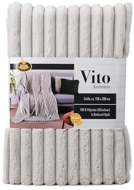 Gözze - Wohndecke Vito, Luxuriöse Fellimitat-Decke, Cord-Kuscheldecke mit weicher Rückseite, 150 x 200 cm - Silber