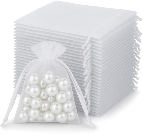 GWAEPU 200 Stück Organzasäckchen Geschenk Säckchen : Weiße Organza Geschenkbeutel Set Organza Beutel mit Zugband in 2 Größen 7x9cm 10x15cm für Schmuck Aufbewahrung Hochzeit Party Weihnachten