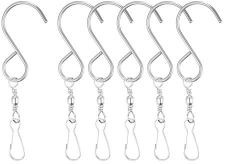 PATIKIL 94mm Swivel Hooks Clips for Wind Spinners, 6Pcs Stainless Steel 360 Degree Windsock Supplies Wind Chime Hanger for Windsock Bird Feeder Party Garden Bells, Silver