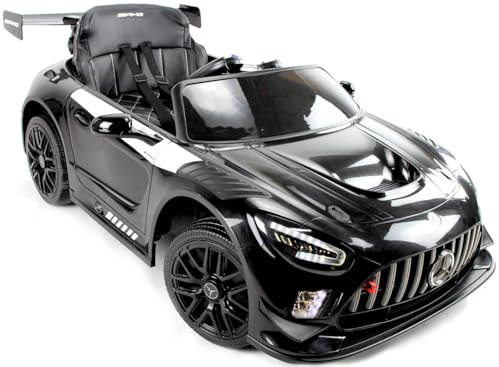Playhouse Mercedes GT3 4x4-4 Motoren, Bluetooth, Lizenz, Ledersitz, Lackiert, 2 Stoßdämpfer, Eva Räder, 12V 9ah, Fernbedienung,Kinder Elektroauto, Kinderauto Kinderfahrzeug (Schwarz)