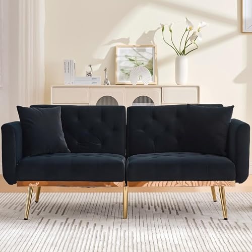 LIFEISLE Klappbares Schlafsofa mit Verstellbarer Rückenlehne, Couch mit Schlaffunktion Bettsofa Loungesofa für Wohnzimmer,Schlafzimmer,Samt Schwarz