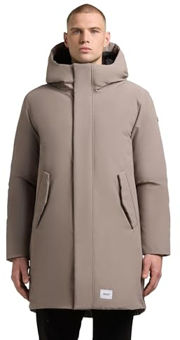 khujo herr varm parkas lång vinterrock med justerbar huva och magnetiska lås dimma S–XXL, Greige, S