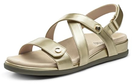 Rihero Women's Comfortable Orthopedic Arch Support Sandals Summer Casual Open Toe Walking Flat Sandals with Adjustable Strap, Gold 11, SRFLS2607W
