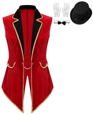 Miutii Damcirkus jacka cirkusdirektör uniform vintage frack jacka medeltida kappa sammet blazer halloween jul karneval karneval B röd M