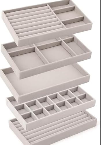 ManyDFYu Lot de 55 separadores de cajón para joyas, incluyendo bolsas para joyas, bandejas de almacenamiento y presentación, caja de joyas ajustable, cuencos para joyas apilables de terciopelo para