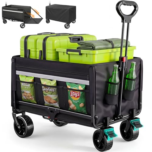 Bollerwagen Faltbar 120L+, Bis 150kg mit Heckklappe, Regenschutz, Bremsen | Reflektorstreifen, Strandwagen Klappbar, Faltbarer Bollerwagen Für Hunde, Einkaufen, Camping, Strand, Transport, Outdoor