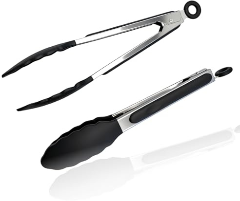 2PCS Pinces de Cuisine, Pince Cuisine Professionnel, Pince Barbecue, Ustensiles en Silicone Alimentaire, Acier Inoxydable Résistant à la Chaleur, Antiadhésifs pour Viande, Salade, Grill