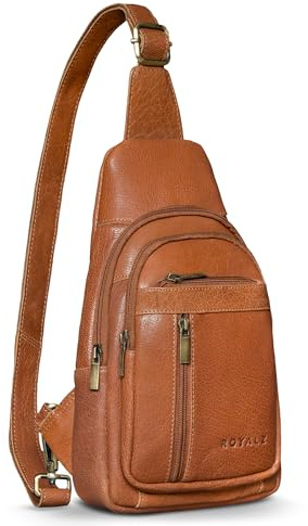 ROYALZ Portofino Moderne Brusttasche Herren Leder klein - Sling Bag Herrentasche zum Umhängen - Vintage Look Echtleder Crossbody Bag mit Anti Diebstahlfach;Farbe:Columbia Braun