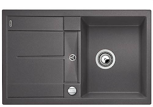 BLANCO METRA 45 S – Fregadero Rectangular de Granito para Armarios Bajos de 45 cm de Ancho – Con Escurridor Integrado – Acabado SILGRANIT – Gris – 518868