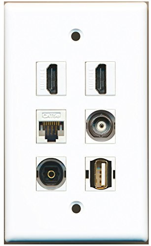 RiteAV – 2 HDMI 1 Port USB A-A 1 Port Toslink 1 Port BNC 1 Port Cat5e Ethernet weiß Wandplatte
