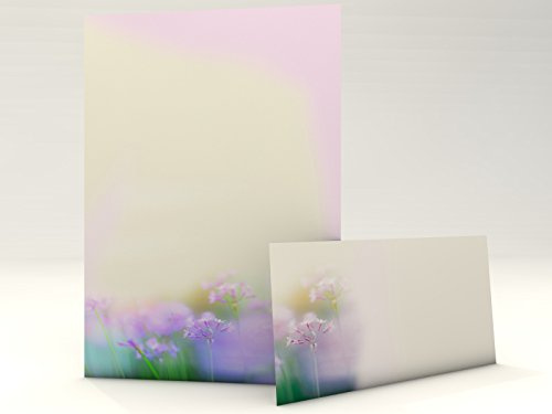 Motivpapier Set mit Umschlag Storchenschnabel Blumen 50 Blatt A4 und 50 passende Kuverts