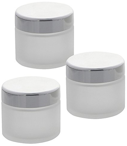 Matt Glas-Tiegel 50ml mit Deckel Silber, Leere Kosmetex Creme Glas-Dose, Kosmetik-Dose aus Mattglas, Matt - Silber, 3 Stück