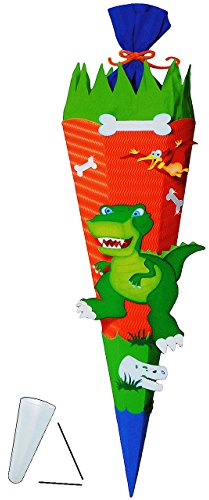 alles-meine.de GmbH BASTELSET Schultüte - Dinosaurier - Dino - 85 cm - mit/ohne Kunststoff Spitze - Zuckertüte zum selber Basteln - 6 eckig/orange - Jungen - Saurier T-Re..