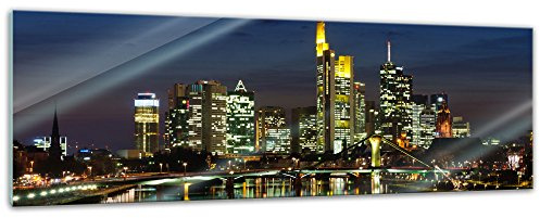 Bilderdepot24 Glasbild - Frankfurt Skyline bei Nacht - Deutschland - 120x40 cm - Deko Glas - Wandbild - Bild auf Glas - moderne Glasbilder - Glasfoto - Echtglas