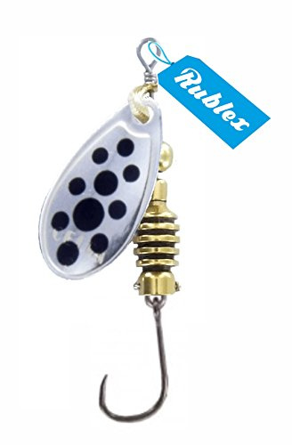 Rublex - Pack de 5 Cucharillas de Pesca Celta-3 APN | Cebo Artificial de Pesca con Anzuelo Simple sin Muerte Fácilmente Intercambiable con Sistema Quita-Vueltas, Color APN Plata Puntos Negros, 5gr