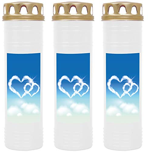 HS Candle Grabkerze - 3er Pack - (Weiß) Grablicht ca. 7 Tage Brenndauer je Kerze - Motiv: Herz