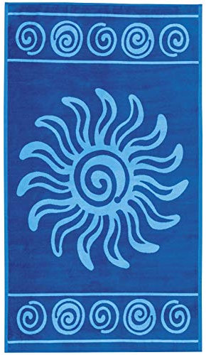 Delindo Lifestyle Frottee Strandtuch Tropical Sun blau, 100% Baumwolle, Strandlaken ist 100x180 cm groß