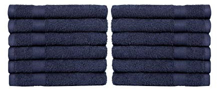 NatureMark Toallas de Invitado – Pack de 12 (30x50 cm), 100% Algodón, Certificación Oeko-Tex, Suaves, absorbentes y fáciles de cuidar – para baño, Invitados y SPA – Color Azul Marino