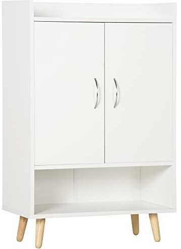 HOMCOM Mobile Scarpiera Salvaspazio in Legno Bianco con Ripiano Aperto, Armadio Scarpiera di Design per Ingresso, 60x30x92cm
