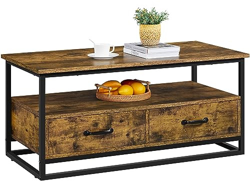 Yaheetech Industrial Coffee Table with 2 Storage Drawers 100x 48 x46cm