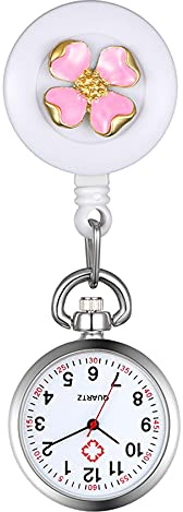 Avaner Krankenschwesteruhr Blumen Design Pflegeruhr: FOB Analog Quarzwerk Pulsuhr Ansteckuhr Unisex Silber schwesternuhren mit Pin Clip Arzt Doktor Medical Taschenuhr