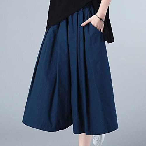 UKKO Pantaloni Larghi da Donna Pantaloni in Cotone E Biancheria da Gamba Larga da Donna in Vita Alta A Vita Alta Allentata Grandi Dimensioni Pantaloni Casual Ritagliati Hakama
